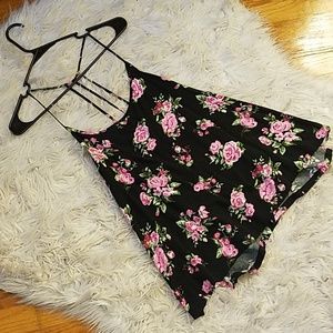 NOBO STRAPPY BACK BLACK FLORAL TANK